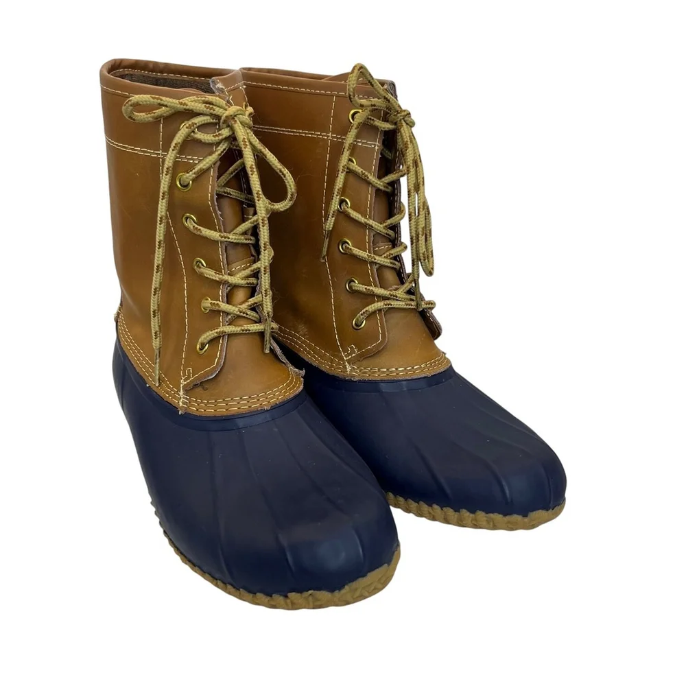 Khombu Letty Leather Tan Blue Lace Up Duck Boots Size 8 M
